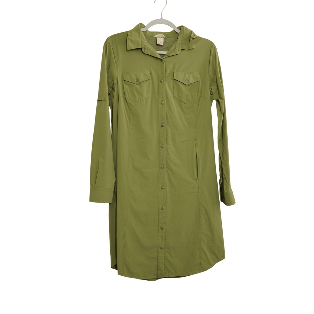 Duluth Trading Co Shirt Dress Womens Small Green Long Sleeve Hiking Outdoors
